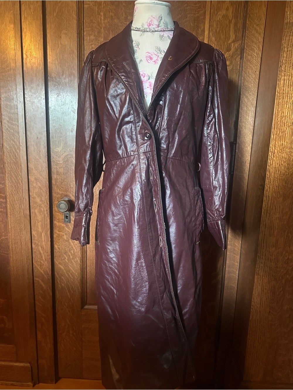 Vtg 70s Oxblood/ Eggplant Women’s Leather Trench Coat, OS